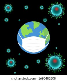 vector illustration of planet in mask. coronavirus attacks the Earth. Covid-19.