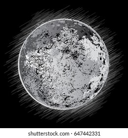 Vector illustration of planet , moon hand drawn, black and white