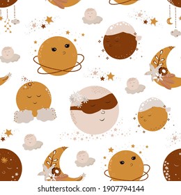Vector illustration of a planet, moon on a white background.Cartoon pattern for children's textiles
