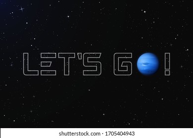 Vector illustration with planet Neptune in outer space. Space background with eighth planet of solar system. Realistic blue sphere in galaxy. Celestial object for website or astronomy calendar