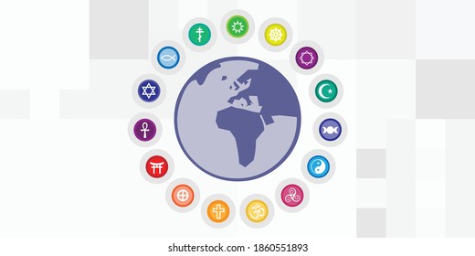 vector illustration of planet and religious symbols for global spirituality and unity