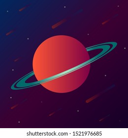 Vector illustration planet Saturn and comets in the starry sky. Separated objects on blue background