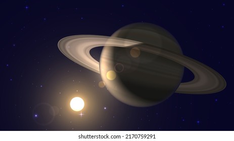 Ilustración vectorial del planeta Saturno frente al Sol en el espacio