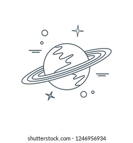 Vector illustration of the planet Saturn with ring system. Design for astronomy apps, websites, print.