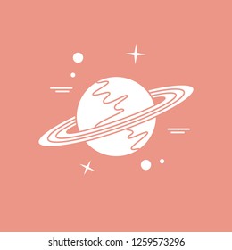 Vector illustration of the planet Saturn with ring system. Design for astronomy apps, websites, print.