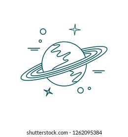 Vector illustration of the planet Saturn with ring system. Design for astronomy apps, websites, print.