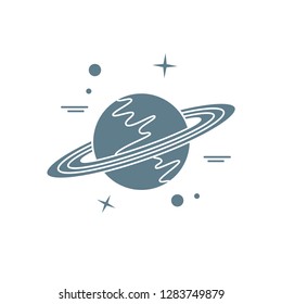 Vector illustration of the planet Saturn with ring system. Design for astronomy apps, websites, print.