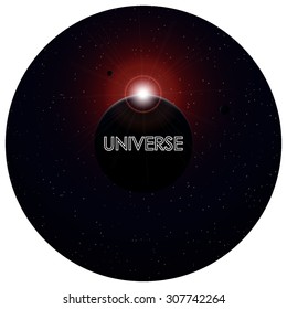 vector illustration of planet and sun, universe logo, sunrise in space, space design, universe concept