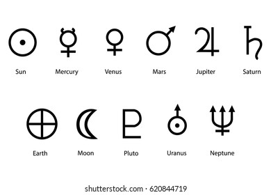 Vector Illustration Planet Symbols Names Zodiac Stock Vector (Royalty ...