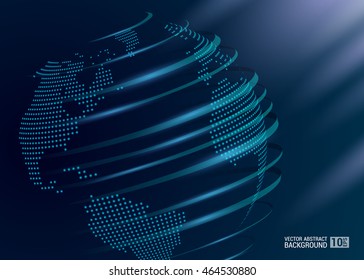 vector illustration planet world map symbolizing internet connections and social networking. Figure white dots on a dark background.