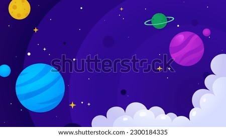 Vector illustration of planets in cartoon style. Colorful space background with planets and stars. Planets of the solar system. Illustration for children's coloring books, comics and coloring books.