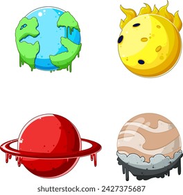 vector illustration, planets, colored cute icons, logo, nature protection, environmental protection