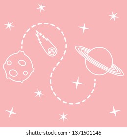 Vector illustration with planets, meteorite, stars. Space exploration. Astronomy. Science background. Design for astronomy apps, websites, print.