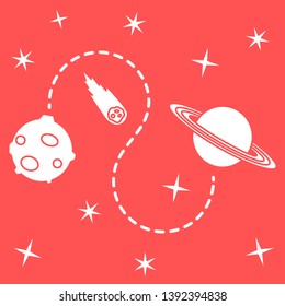 Vector illustration with planets, meteorite, stars. Space exploration. Astronomy. Science background. Design for astronomy apps, websites, print.