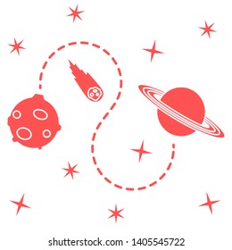 Vector illustration with planets, meteorite, stars. Space exploration. Astronomy. Science background. Design for astronomy apps, websites, print.