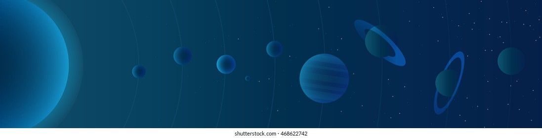 Vector illustration of the planets of our solar system.Planets that orbit the sun astronomy educational  banner.