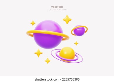 Ilustración vectorial con Planetas Saturno, Júpiter, Urano, Neptuno, con anillo alrededor. Diseño de dibujos animados 3d. 