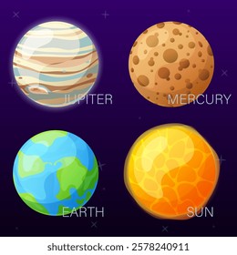 vector illustration of planets. Studying the location of planets and space, solar system. Science poster and education.