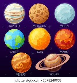 vector illustration of planets. Studying the location of planets and space, solar system. Science poster and education.