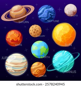 vector illustration of planets. Studying the location of planets and space, solar system. Science poster and education.