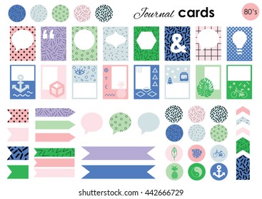 vector illustration / planner stickers and journal cards set / trendy geometrical vintage eighties design