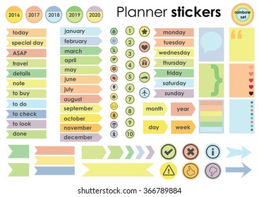 Vector Illustration / Planner Stickers Set / Rainbow Colors