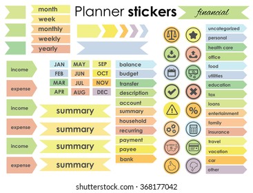vector illustration / planner stickers set / finances