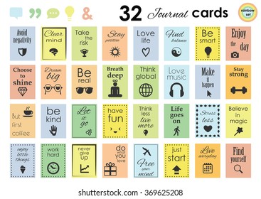 vector illustration / planner stickers set / rainbow colors / quotes