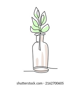 Vector illustration of a plant branch in a glass jar drawn in line art style