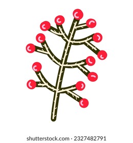 Vector illustration of plant branch with red berries.