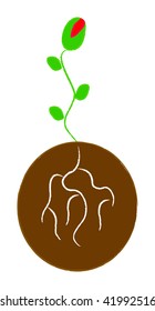 vector illustration of plant and brown ground isolated on white