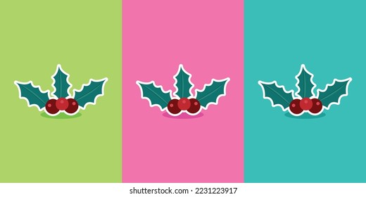 Vector illustration of the plant called the mistletoe plant  for Christmas decoration on different colored background. Christmas template vector design with colors such as blue, green, red and pink.