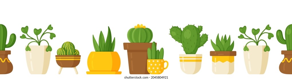 Vector illustration of plant cover on white background. Infinite background with houseplants. 