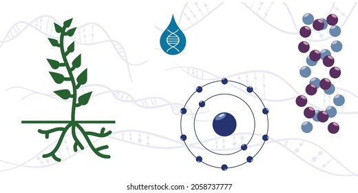 ilustración vectorial de las cadenas de plantas y ADN tecnologías moleculares en la agricultura
