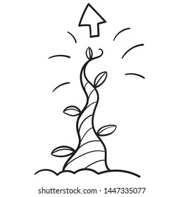 Vector illustration of a plant growing from the ground. banana, arrow, comic, sketch, ink, doodle, comic.