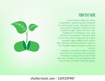 Vector illustration of plant growing from pill. Phyto preparations, herbal treatment, natural medicine concept for poster, web and advertising banner, article about healthy or design packaging. 