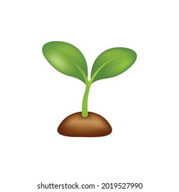 Vector illustration of plant growing from a tree. Plant vector icon illustration design. Small, leafy green seedlings on the ground isolated on white background. 3d illustration. 