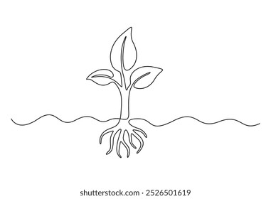 Ilustração vetorial do processo de crescimento da planta desenho contínuo de uma linha