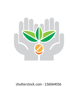 Vector illustration. Plant in hands