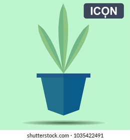 Vector illustration. Plant icon in a pot on a green background.