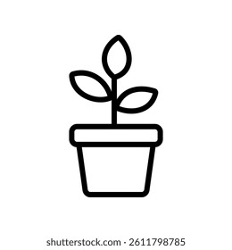 A vector illustration of a plant in a pot in outlined style, isolated on a white background. Ideal for gardening, home decor, nature, and eco-friendly-themed designs.