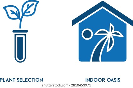 Vector illustration of plant selection and indoor oasis icons on blue background