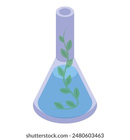 Vector illustration of a plant stem inside a blue laboratory flask, symbolizing sustainable science