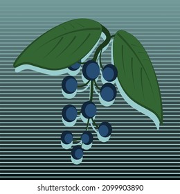 Ilustración vectorial de una planta. Patrón retro estilizado con bayas sobre un fondo brillante. Naturaleza y ecología con dibujos animados con nostalgia de los años 80-90