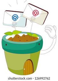 Ilustración vectorial de un personaje plantador con sobres