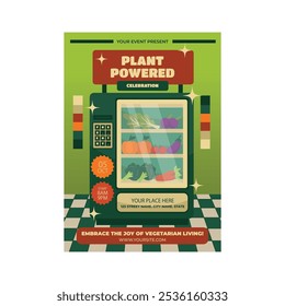 Vector illustration of plant-powered flyer poster template design