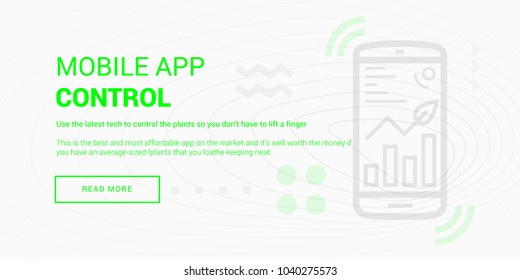 Vector illustration of plants control app banner on white background.