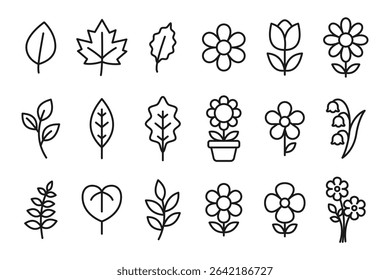 Vector illustration of Plants and Flowers theme icons in line style