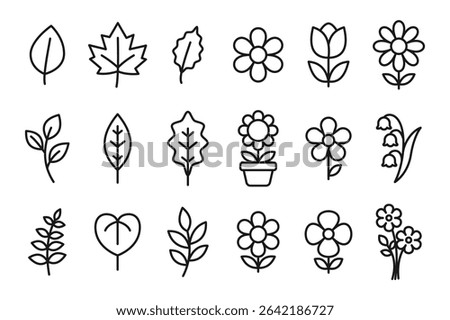 Vector illustration of Plants and Flowers theme icons in line style