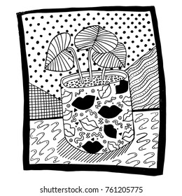 Vector illustration of plants in graphic pot